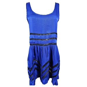 Akira Chicago Red Label Royal Blue Lace Chevron Drop Waist Mini Dress Whimsy L
